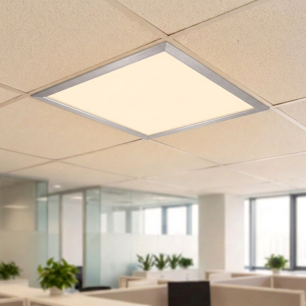 Panou LED Slim Argintiu 60x60cm Incastrat - 48W, Lumina Calda 3000K, Tavan Casetat